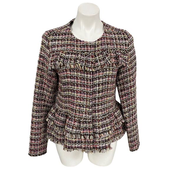 Halogen Blazer Womens Size 8 Zip Jacket Office Casual Old Money Tweed Ruffle - Picture 7 of 16